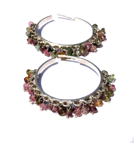 Tourmaline hoop earrings, sterling silver tourmal… - image 3