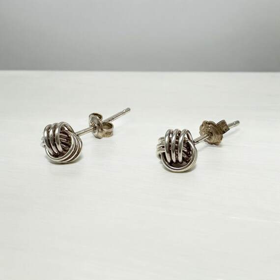 Vintage knot sterling silver post earrings, geome… - image 2