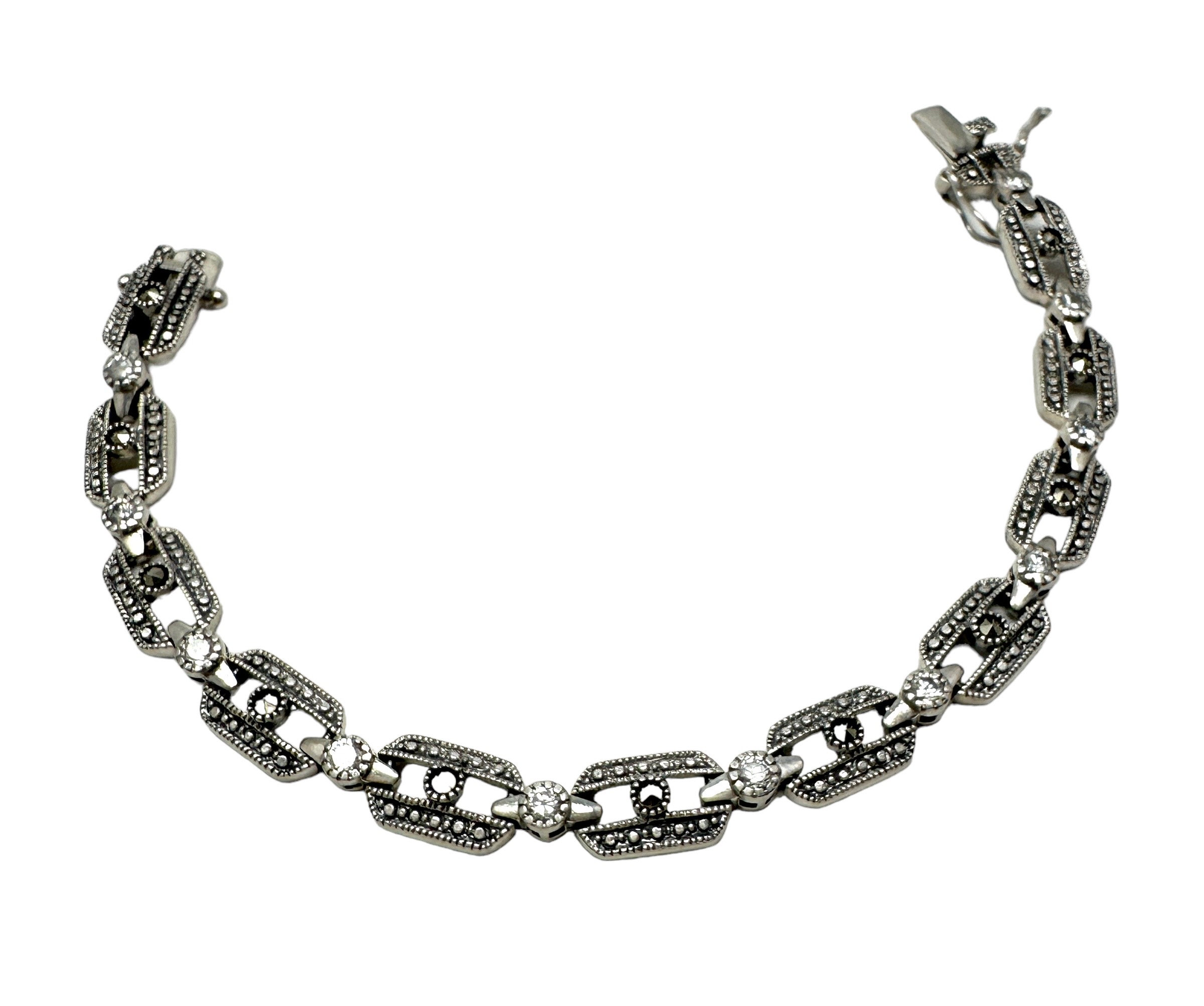 アクセサリー vintage silver925 design bracelet Vintage Sterling Silver 925 Bracelet With Black Zirconia and