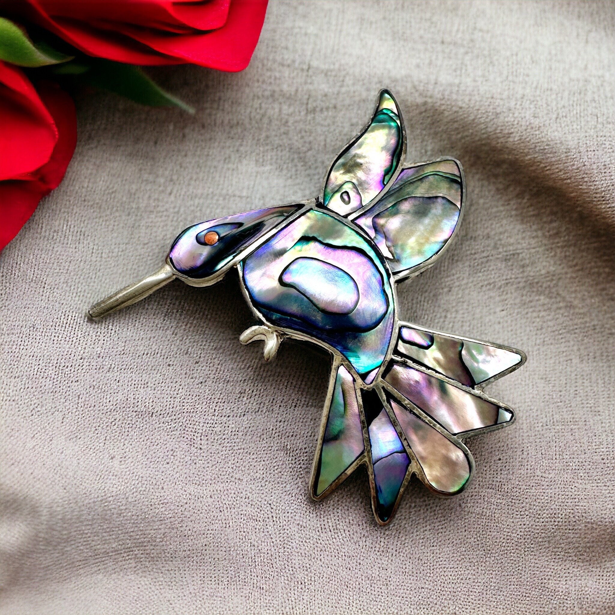 MEXICO SILVER925 孔雀貝 タツノオト シゴ ブローチ シルバー Silver mexican bird brooch - Gem