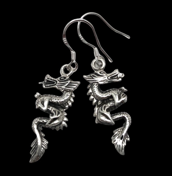 Dragon earrings sterling silver, vintage dragon si