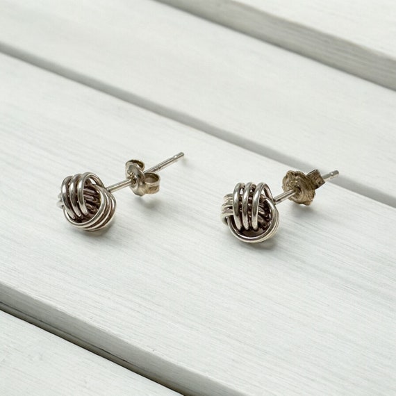 Vintage knot sterling silver post earrings, geome… - image 1