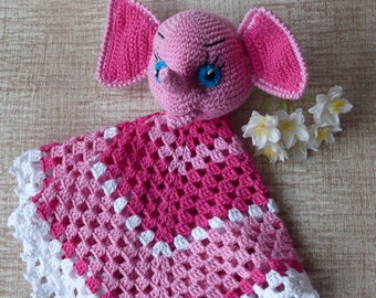 Elephant Baby Security Blanket/ Pink baby security blanket/ Crochet blanket/ Handmade Baby security blanket