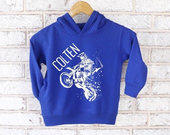 Personalized Toddler Dirt Bike Hoodie. Birthday Gift.