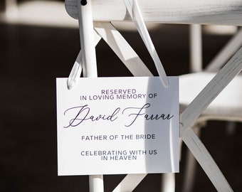 White Acrylic Reserved In Loving Memory Of Sign | Reserved Seat Sign | Celebrating with us in Heaven | White Acrylic Wedding Sign |