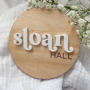 Baby Name Announcement Sign | Wooden Circle Birth Announcement Sign | Newborn Photo Name Sign | Hospital Baby Stats Sign