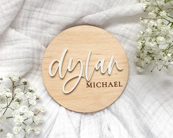 Baby Name Announcement Sign | Wooden Circle Birth Announcement Sign | Newborn Photo Name Sign | Hospital Baby Stats Sign