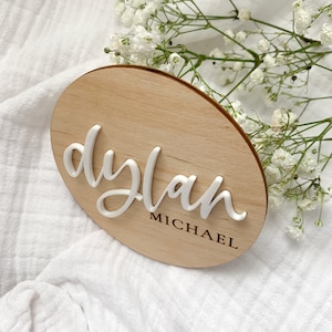 Baby Name Announcement Sign Wooden Circle Birth Announcement Sign Newborn Photo Name Sign Hospital Baby Stats Sign Bild 3