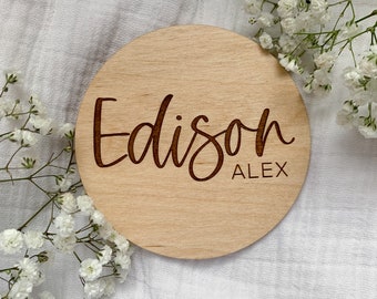 Baby Name Announcement Sign | Wooden Circle Birth Announcement Sign | Newborn Photo Name Sign | Hospital Baby Stats Sign