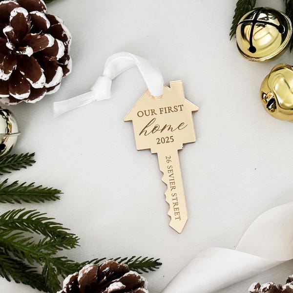 Personalized House Key Ornament: First/New Home Gift