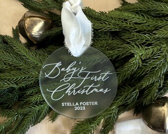 Engraved Acrylic Baby's First Christmas Ornament | Custom New Baby Gift