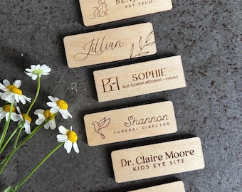 Custom Engraved Wood Name Tag: Magnetic Business Badge
