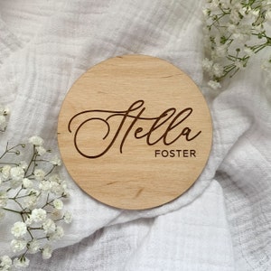Baby Name Announcement Sign | Wooden Circle Birth Announcement Sign | Newborn Photo Name Sign | Hospital Baby Stats Sign