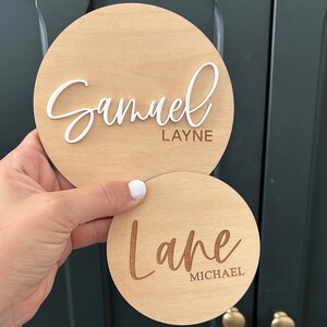 Baby Name Announcement Sign | Wooden Circle Birth Announcement Sign | Newborn Photo Name Sign | Hospital Baby Stats Sign