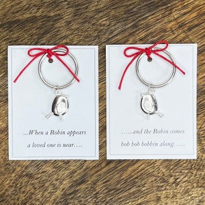 Robin keychain, silver robins sympathy keyring for remembering loved ones, bereavement keepsake, memorial condolence