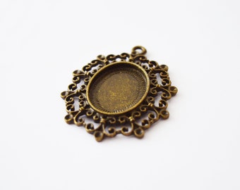 Pendant base tray bronze oval medallion necklace medal cabochon baroque