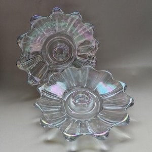 Vintage Federal Glass Celestial Iridescent Candle Holders Ser of 2