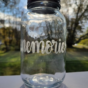 Assorted Memory Canning Jars w/ Coin Slot Lid, Notepad, Pencil & Magnet- ETCHED GLASS DESIGN