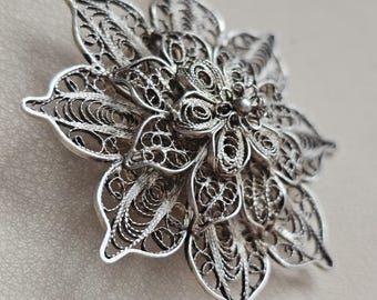 Broche Art Déco En Argent Massif 925/1000 – Filigranes (Occasion, Très Bon État)