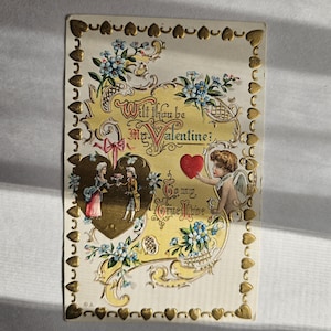 vintage en coprah. Carte postale de la Saint-Valentin en relief série n° 30 E. Nash 1910 - « Tu seras fan »