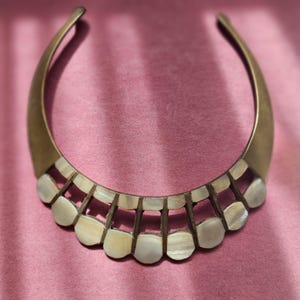 Antique 1920s Art Deco Brass & Mother of Pearl Choker