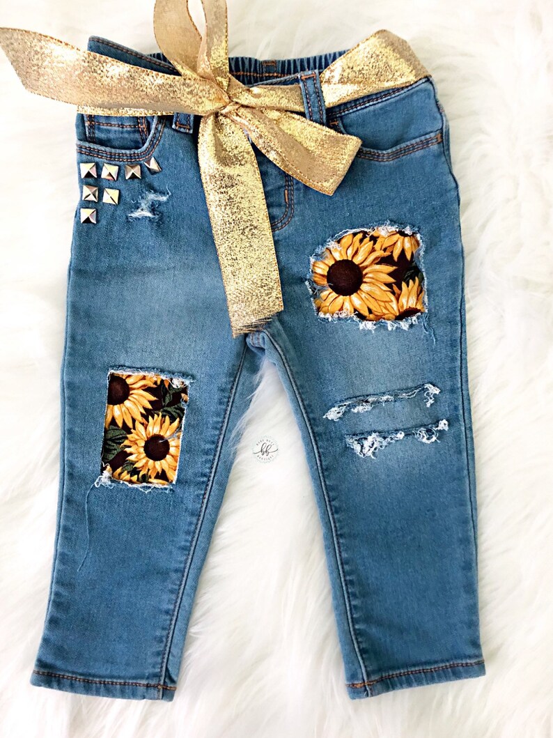 Baby/Toddler girl hand distressed jeans/ripped jeans/patched Etsy