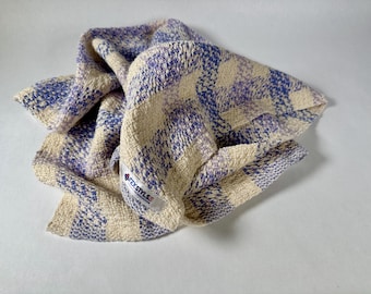 Handwoven Cotton Baby Blanket | Cream, Lavender, Periwinkle Stripes (26" x 30")