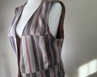 Handmade Striped Linen Vest | Minimalist Sleeveless Jacket | Boho Chic Style