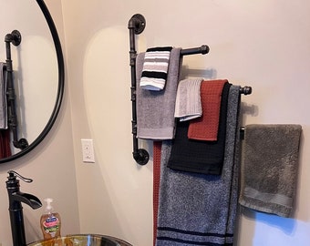 Swivel Pipe Towel Rack - Steampunk swivel towel rack - industrial style towel rack