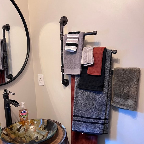 Swivel Pipe Towel Rack - Steampunk swivel towel rack - industrial style towel rack