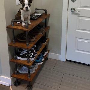 Knotty Pine Industrial Shoe Rack: Entryway Bench & Boot Organizer