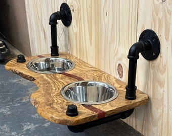 Live edge floating dog feeder - Floating pet feeder