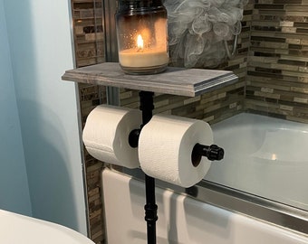 2 roll industrial style toilet paper holder stand with shelf-NEW LOWER PRICES