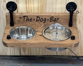 Floating dog dog bar feeder - choice of circulating water pump or no spill water bowl.