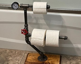 3 roll steampunk style toilet paper and paper towel stand with flat base  - freestanding 3 roll toilet paper stand - toilet paper stand