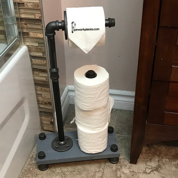 Mini 4 roll toilet paper stand - rustic toilet paper stand - industrial style toilet paper stand