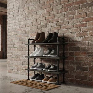 Knotty Pine Industrial Shoe Rack: Entryway Bench & Boot Organizer