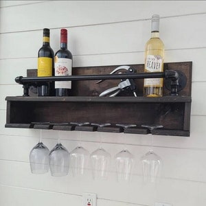 Hanging wine bottle and glass rack on sale