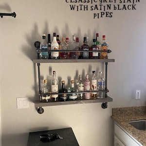 2-Tier Industrial Bar Shelf: Retro Scotch Display with Support Bars