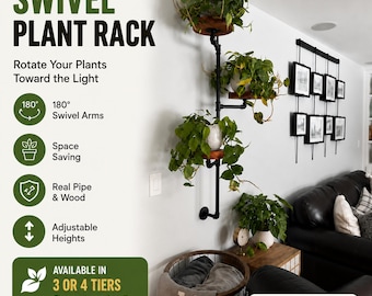 Industrial Swivel Plant Rack: Steampunk Style, Multi-Tier Display