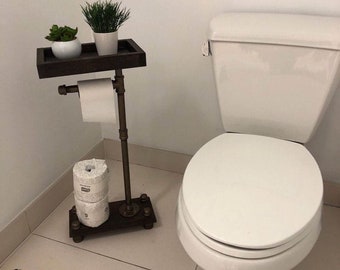 4 roll industrial style freestanding toilet paper holder with closed storage tray - toilet paper holder - new lower pricing