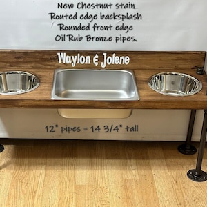 Elevated Dog Feeder with Water Bin, Large Wood Stand, Stainless Steel Bowls