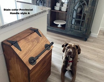 X-large wooden dog food storage container, dog food bin, holds 40lb bags - removable treat bin inside.-new lower pricing