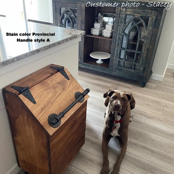 X-large wooden dog food storage container, dog food bin, holds 40lb bags - removable treat bin inside.-new lower pricing