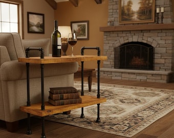 Industrial design Rustic End Table with Handles