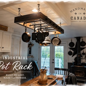Ceiling Pot Rack Ladder, Wood And Iron, Kitchen Organizer