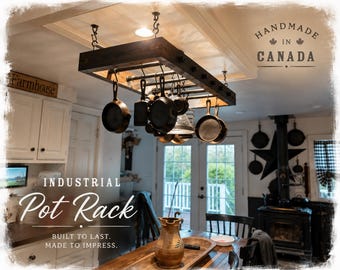 Ceiling Pot Rack Ladder, Wood And Iron, Kitchen Organizer