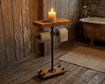 2 roll industrial style toilet paper holder stand with tray