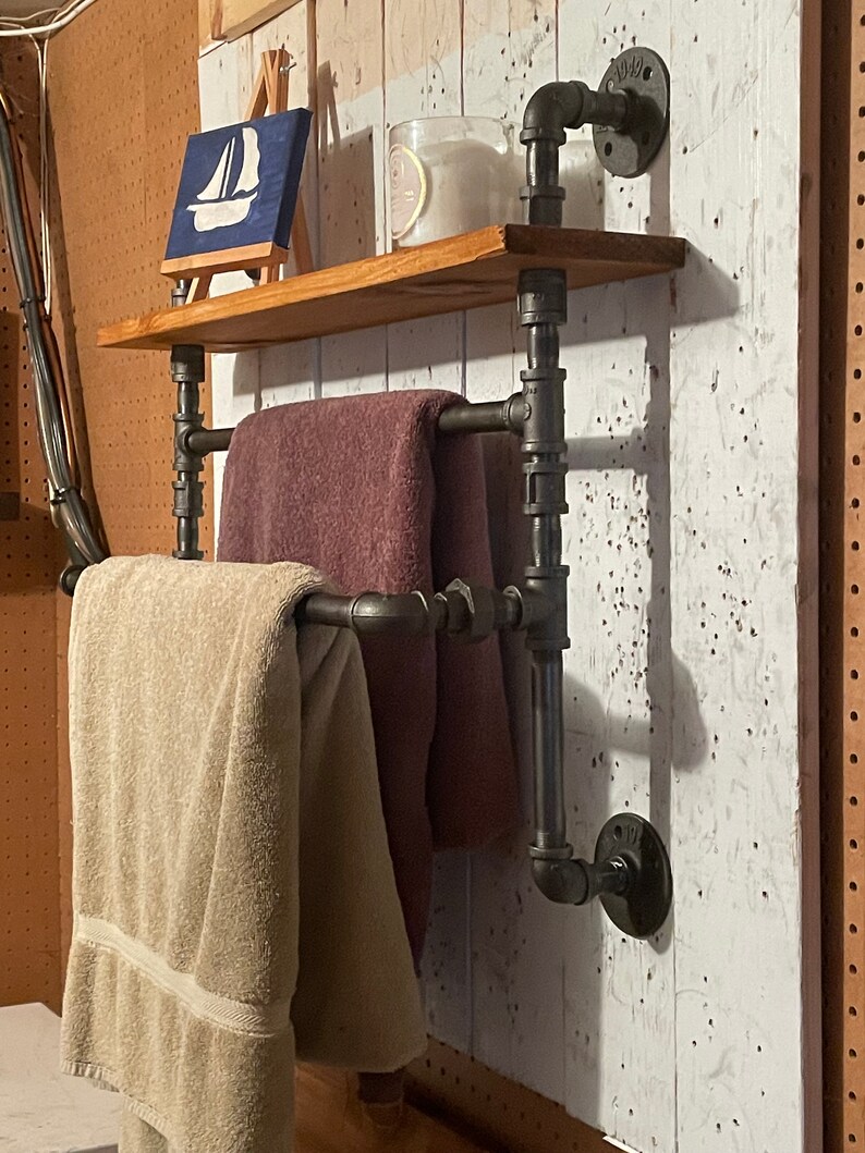 Double Offset 2 Tier Industrial Style Towel Rack With Shelf Etsy