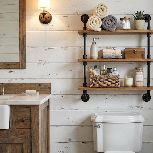 Handmade Industrial Floating Shelf: Rustic Vintage Wall Decor